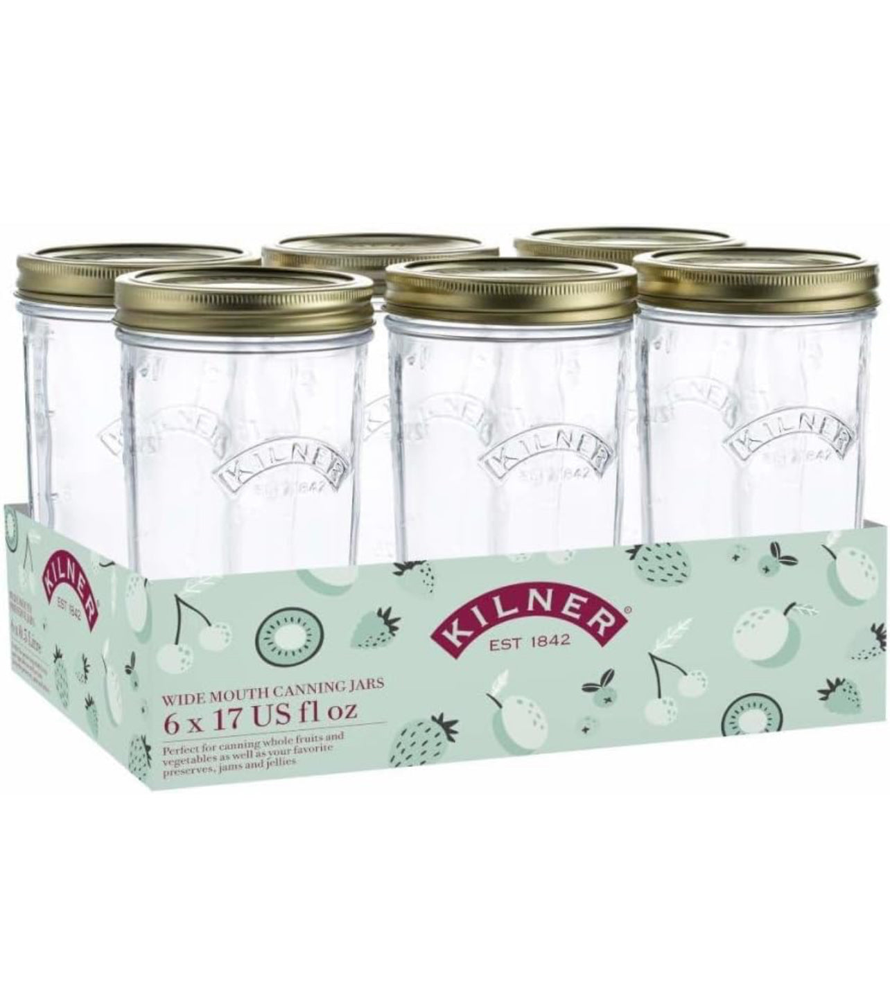 Kilner Wide Mouth Preserve Jar Set 6-Pieces, 500 ml Capacity