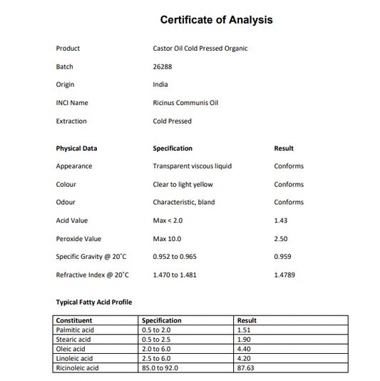 Organic Castor Oil Hexane Free