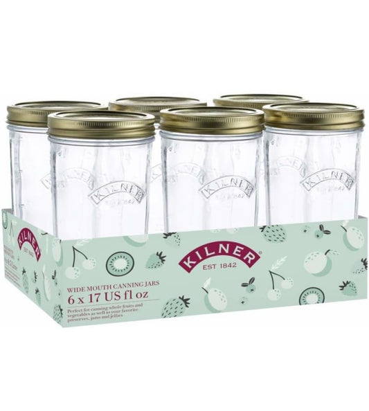 Kilner Wide Mouth Preserve Jar Set 6-Pieces, 500 ml Capacity